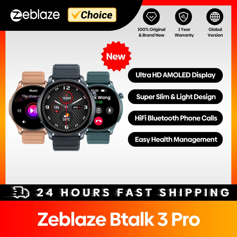 [2024 World Premiere]  Btalk 3 Pro Smart Watch AMOLED Display Hi-Fi Bluetooth Phone Calls Health and Fitness Tracking