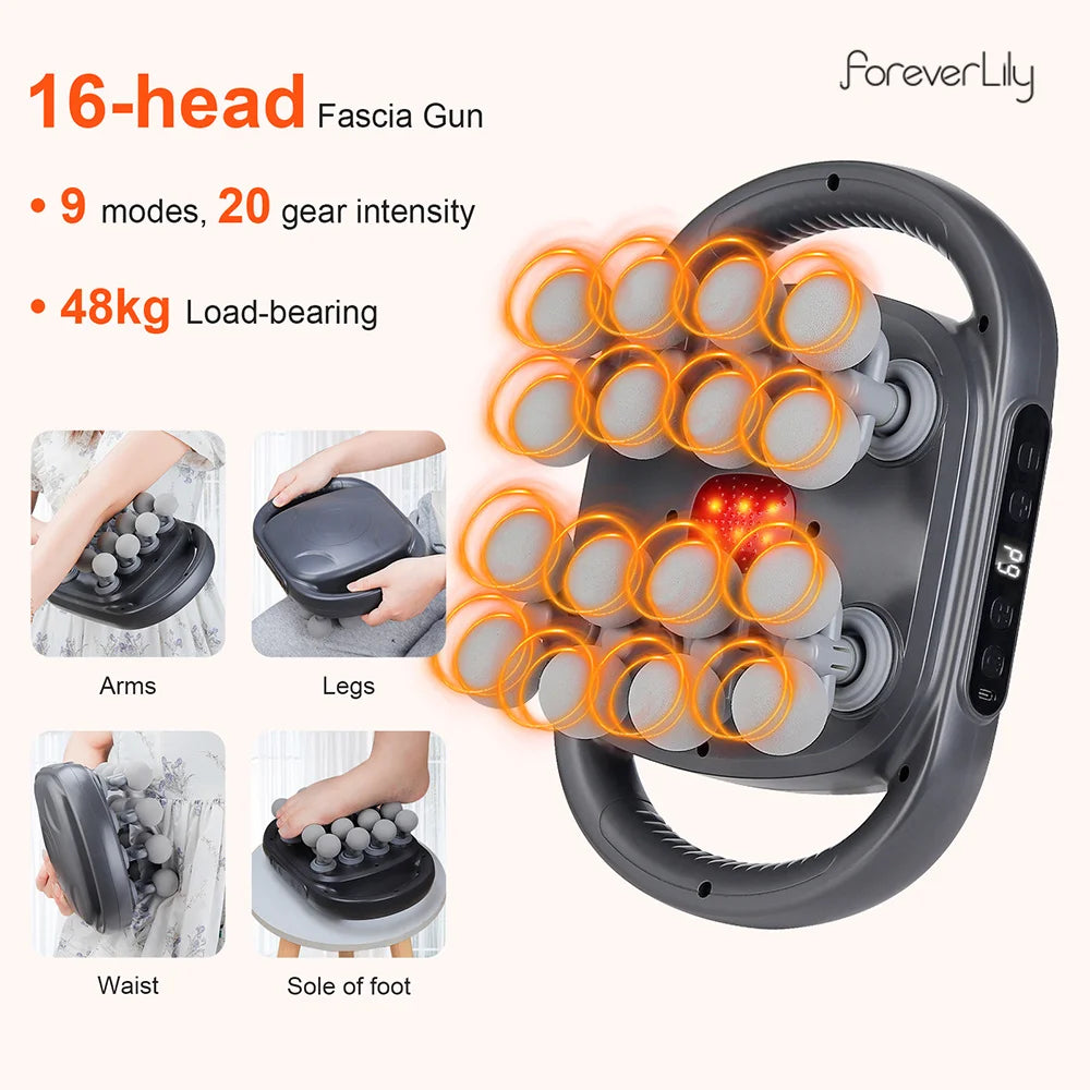 16-Head Fascia Gun High-Frequency Vibration Body Massage Gun Waist and Back Massager Neck Shoulder Massager Muscle Masajeador
