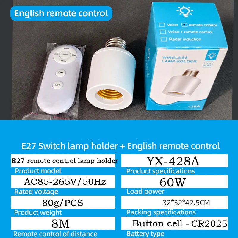 E27 60W Wireless Remote Control Smart Timer Switch Lamp Holder 110V 220V House Multi Light Switch Baby Room Bedroom Timer Switch