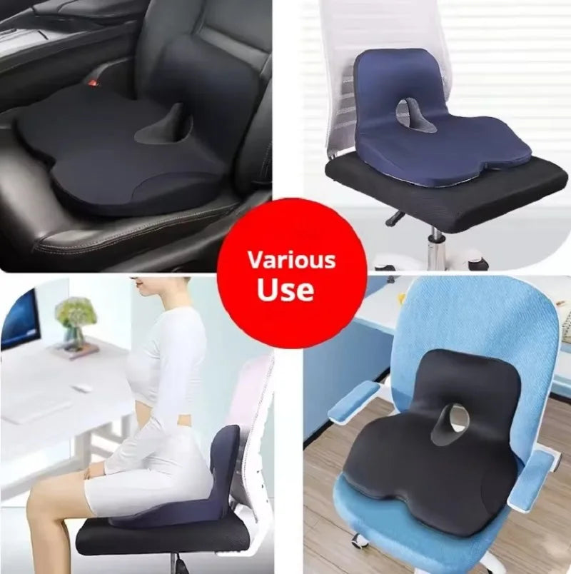 Memory Foam Seat Cushion Waist Back Support Pillow Set Orthopedic Ergonomic Coccyx Relief Hip Lumbar Pad for Office Chair Car