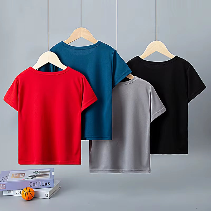 1/4 Pack Children'S Summer Quick-Drying Sports Short Sleeve Solid Color Joker Casual plus Size Shirt Boys and Girls Running T-Sh